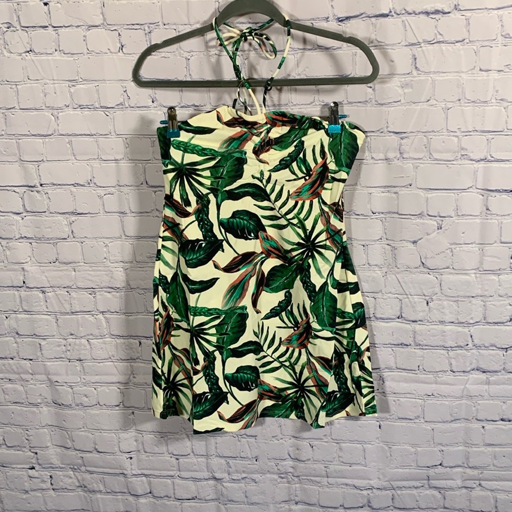 Andie Swim Womens The Waikiki Coverup Dress Tropical Print Cream/ Green Sz M NWT